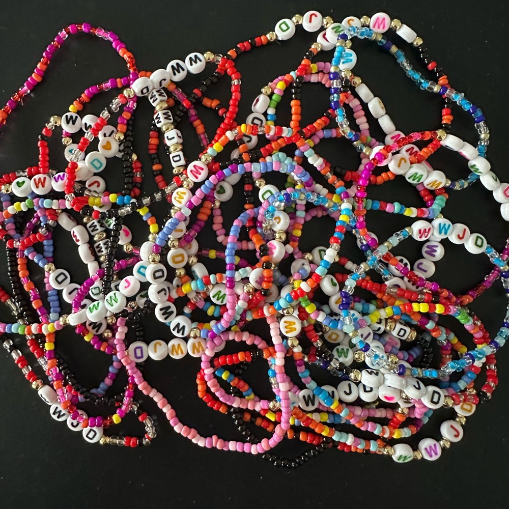 Colorful 3 Set Beaded Bracelets with Letter Beads- What Would JESUS Do!